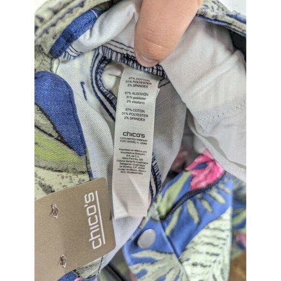 Chico's Girlfriend jeans Size 0  Ankle 32x26 Hawaiian Tropical Floral Stretch Re - Picture 5 of 6